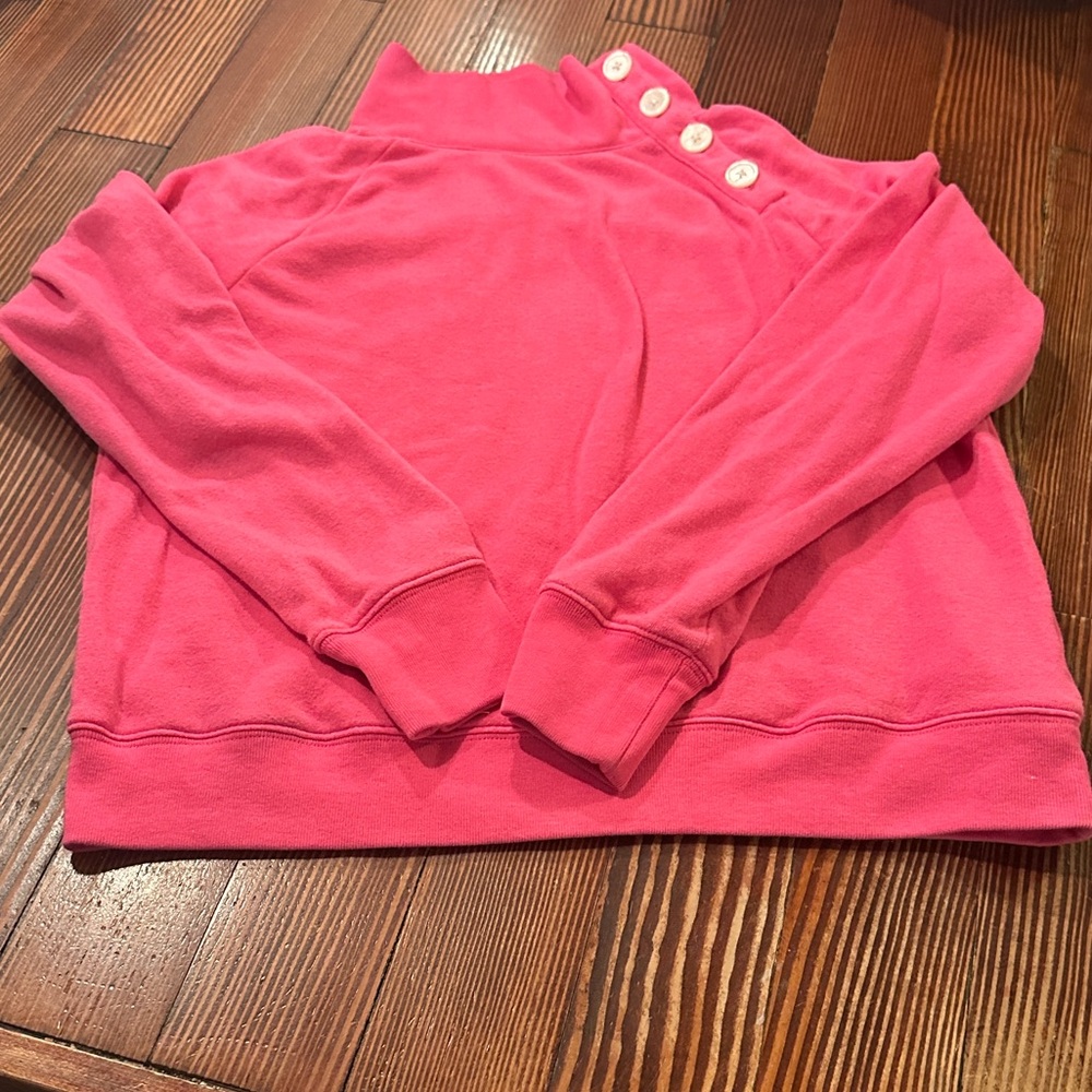 J. Crew Vibrant Pink Wide button-collar pullover sweatshirt in cloudspun fleece - Picture 3 of 9